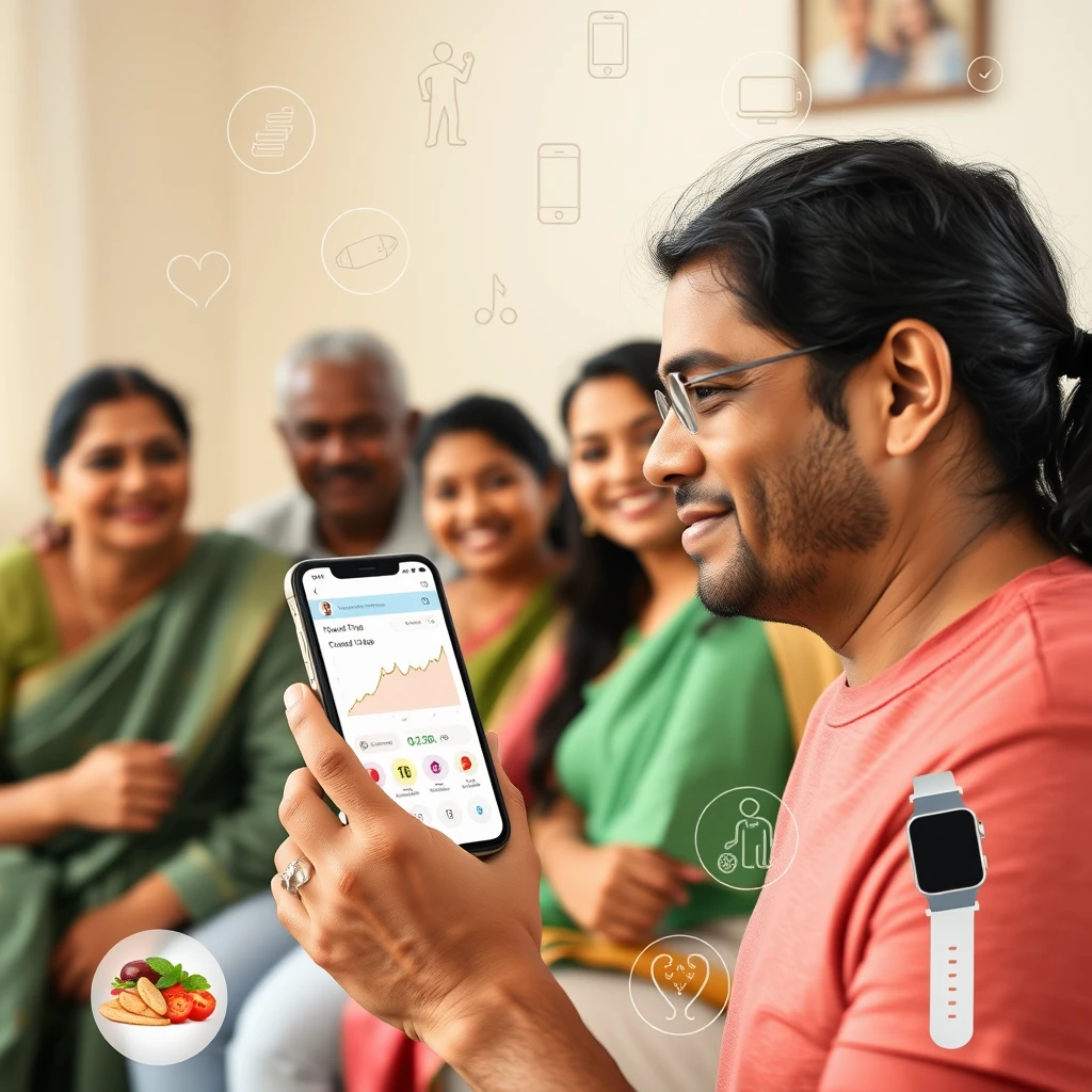 A patient monitoring blood sugar levels using a smartphone app.